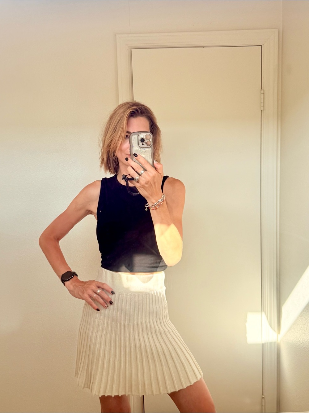 Zara Cream Pleated Mini Skirt - Picture 1 of 4